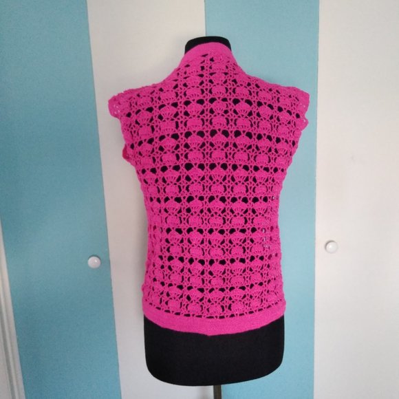 Handmade Crochet Hot Pink Vest w/ Crochet Flower - Picture 6 of 9